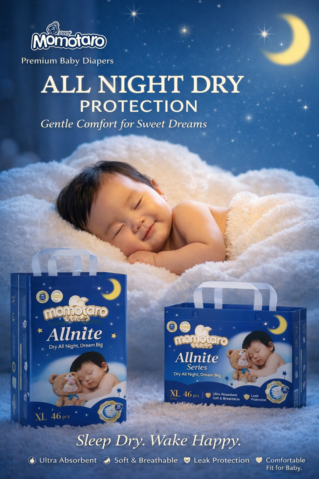 Momotaro Allnite Series Baby Diapers for All Night Dry Protection
